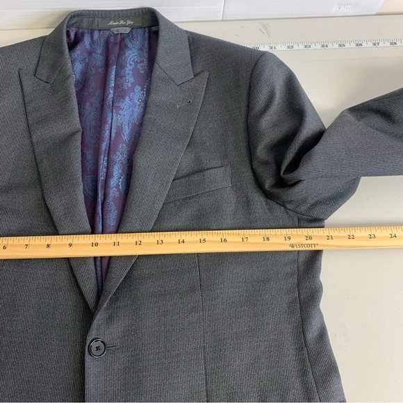 Indochino Men's Wool Gray Paisley Lined Pin Striped Blazer - Picture 13 of 13